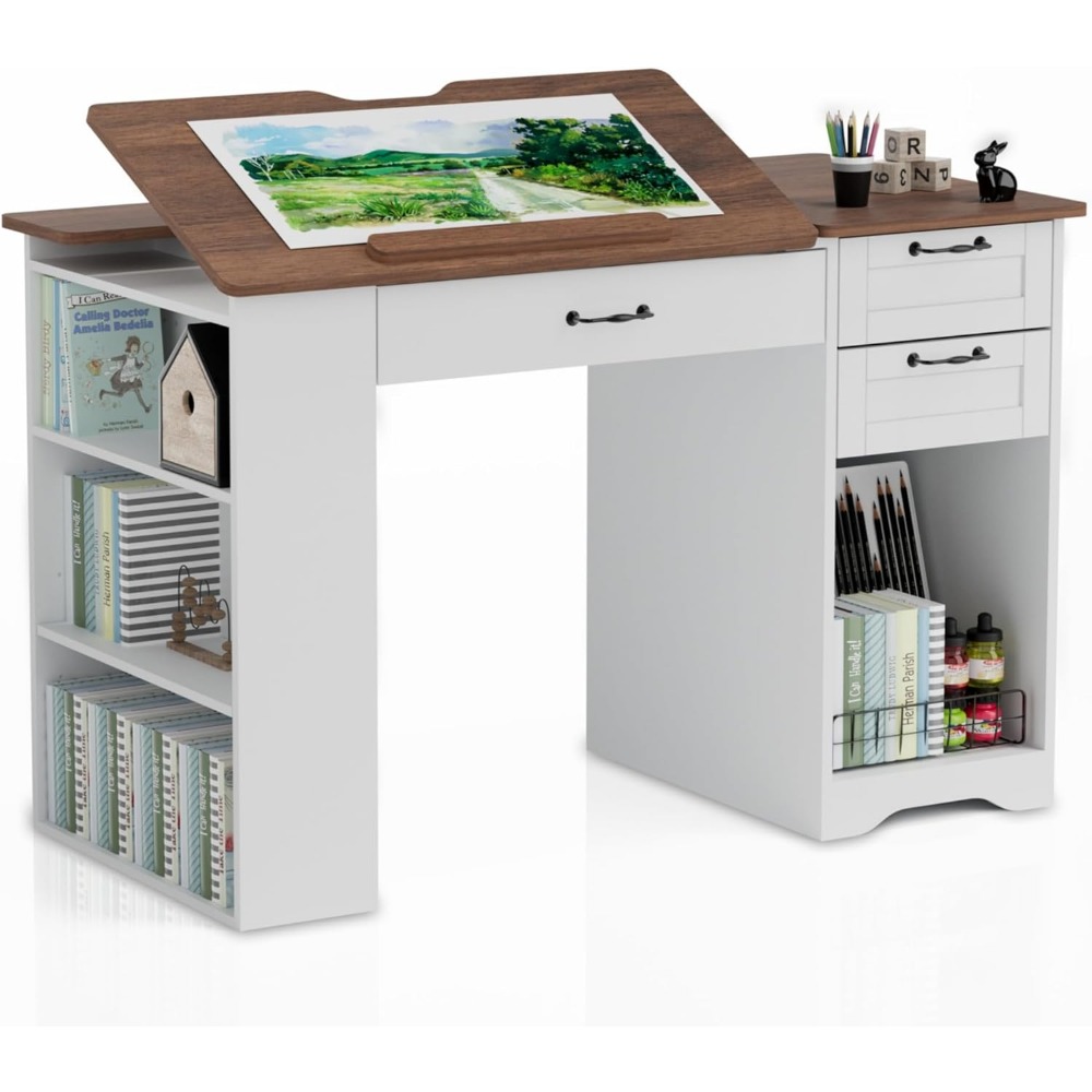 Art & Craft Paper Ideas For Kids - Adjustable Art Table with Storage, Drawers,