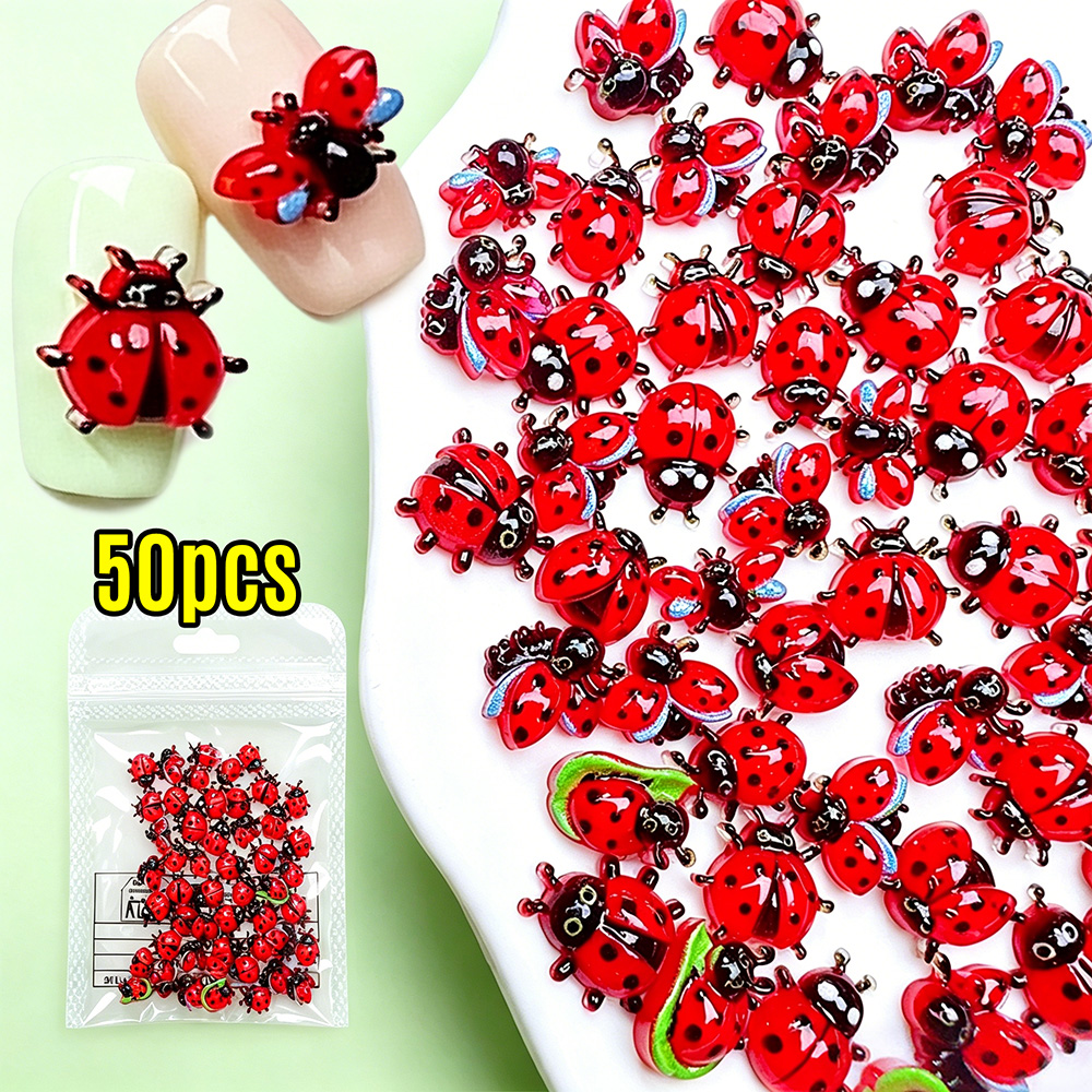 Art Craft Ladybug - 50Pcs 3D Cartoon Ladybug Resin Nail