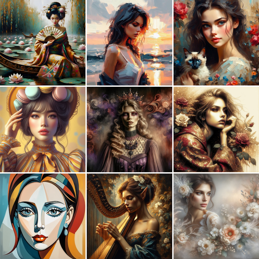 Art And Craft Numbers - Portrait Girl Flowers Paint By Numbers
