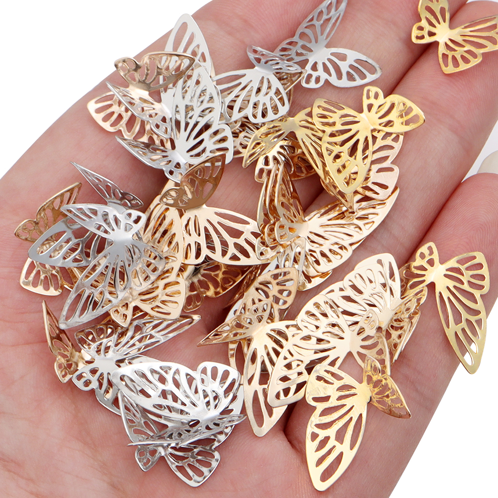 Art Craft Accessories - 50-100pcs/lot 19x17mm Metal Iron Hollow Butterfly