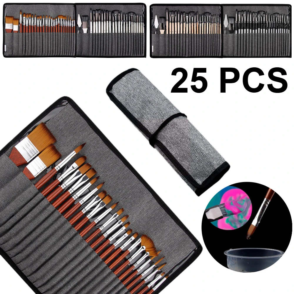 Gouache Paint Set - 25pcs Professional Paint Brush Set with