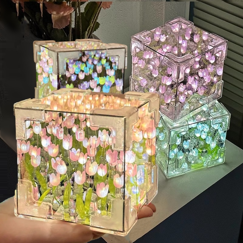 Art Craft Mirror - DIY Tulip Mirror Cube Lamp Simulation