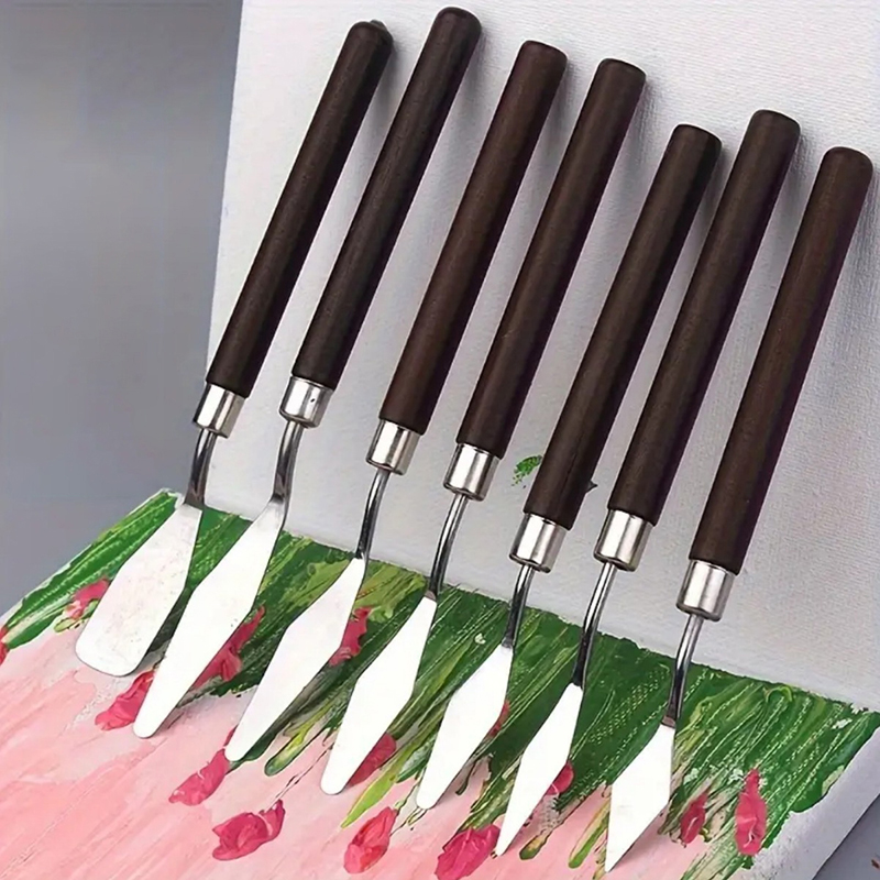 Gouache Paint Set - 7pcs Wood Stainless Steel Painting Scraper