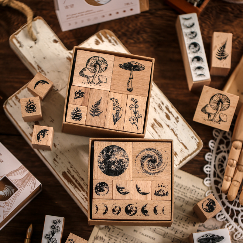 Rubber Stamp Blank - 7pcs/set Vintage Plants Phases of The