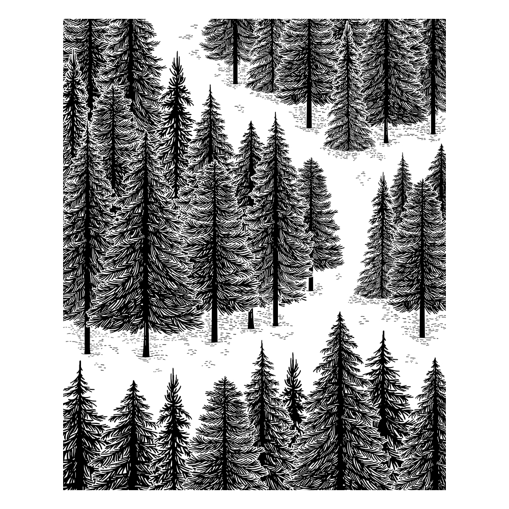 Rubber Stamp Blank - Mangocraft Winter Pine Forest Nature Cutting