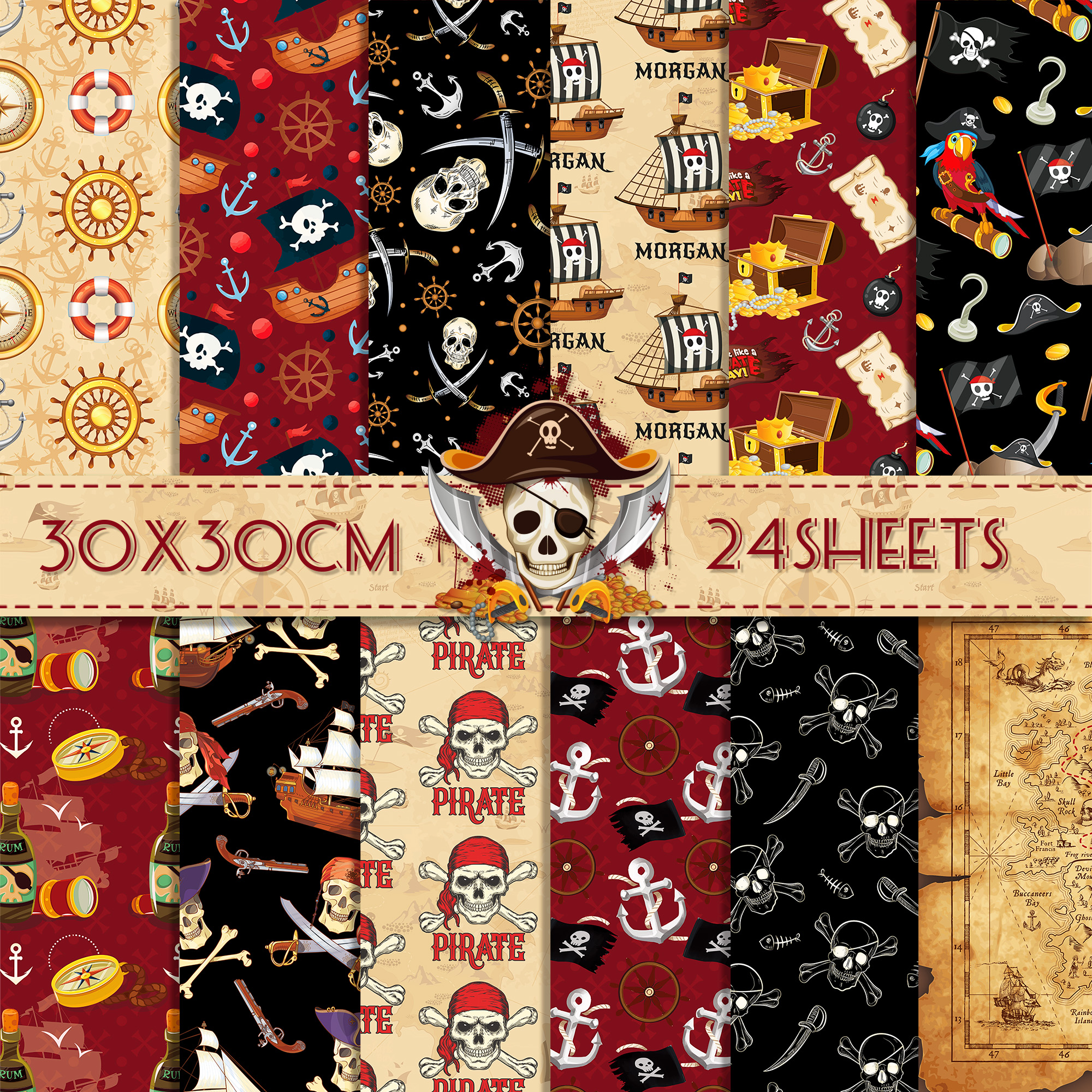 Art Craft Background - 24pcs European Pirate Theme DIY Scrapbook