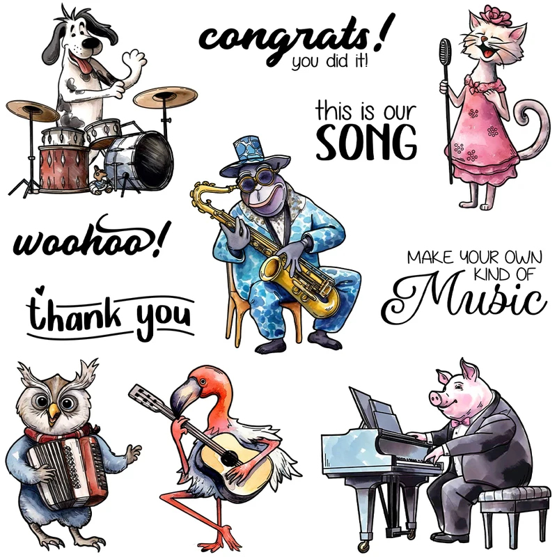 Rubber Stamp Blank - Cute Cartoon Musician Animals Cutting Dies