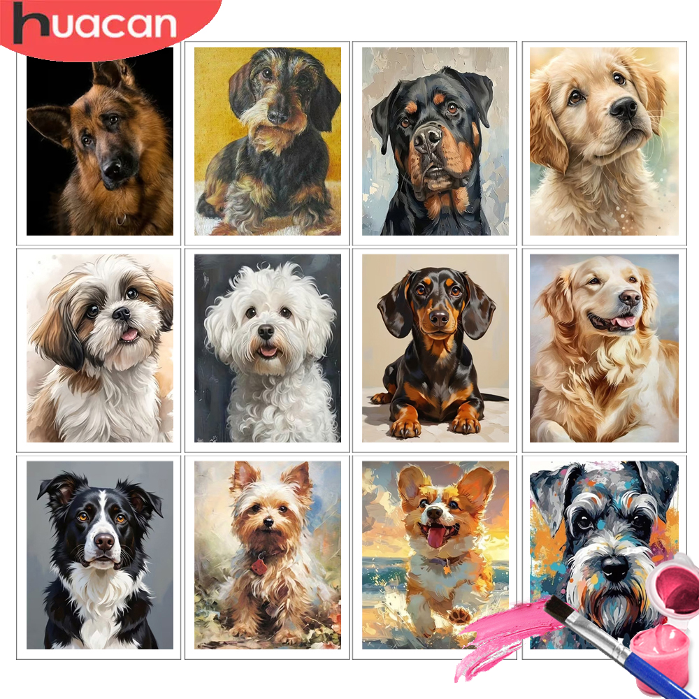 Art And Craft Numbers - HUACAN Painting By Number Kits Dog