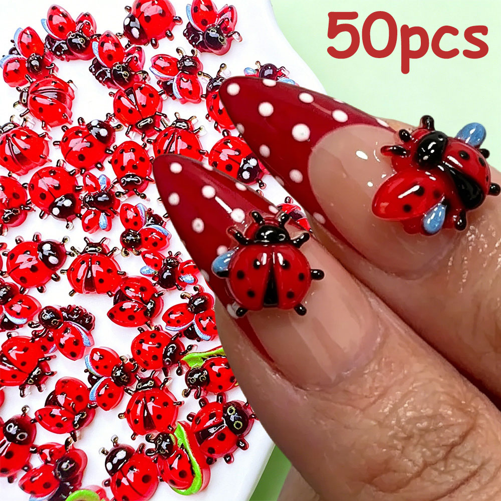 50Pcs 3D Mini Ladybug Nail Cha - đánh giá và giá Art Craft Ladybug