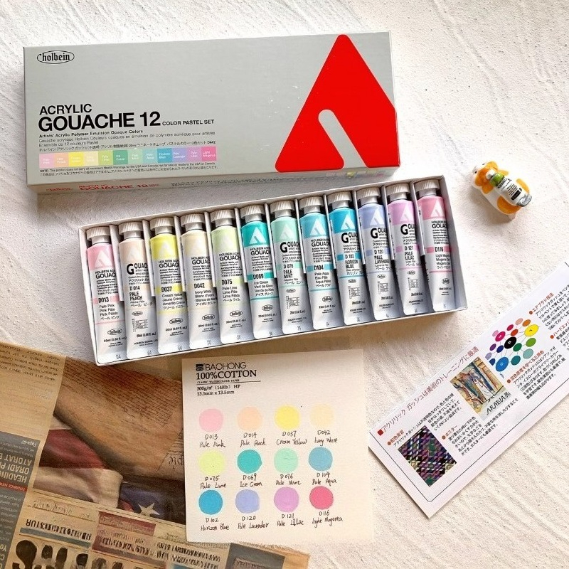 Holbein12 Color Opaque Acrylic - đánh giá và giá Gouache Paint Set