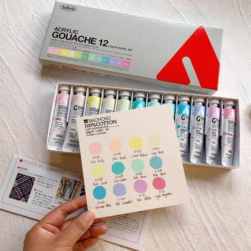 Holbein12 Color Opaque Acrylic - đánh giá và giá Gouache Paint Set