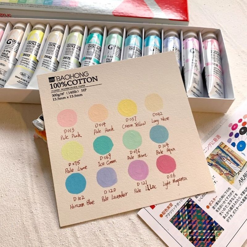 Holbein12 Color Opaque Acrylic - đánh giá và giá Gouache Paint Set