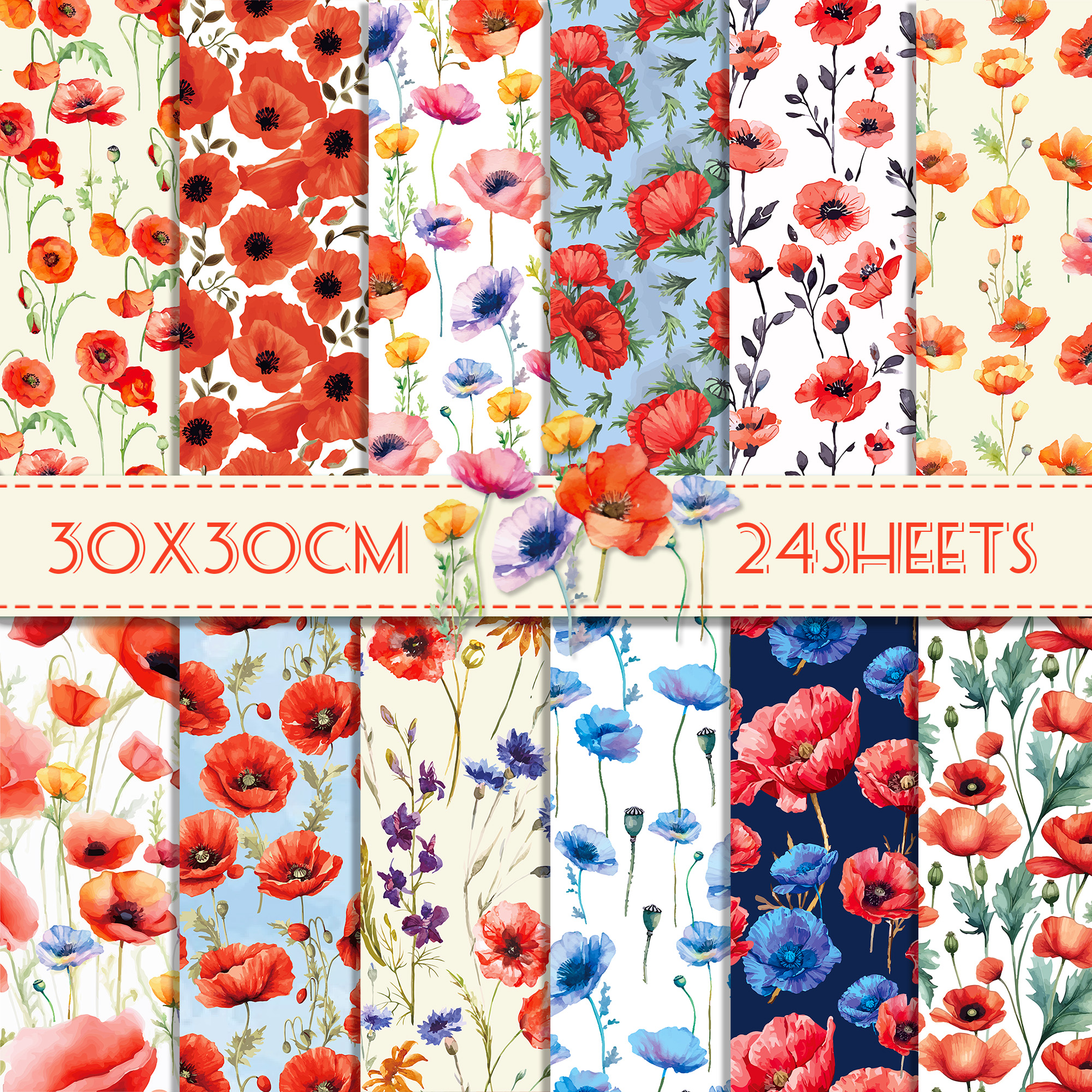 24pcs 30*30cm Poppy Red Flower - đánh giá và giá Art Craft Background