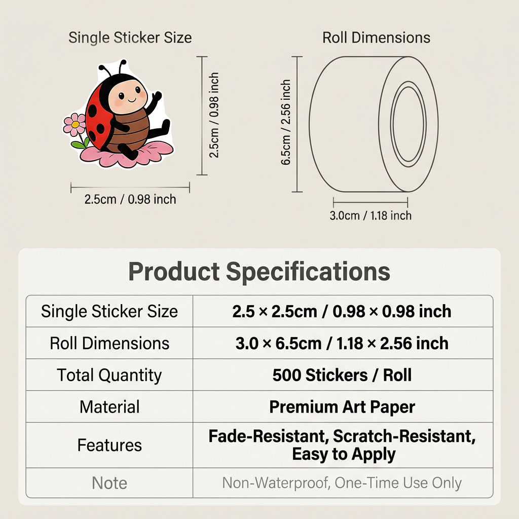 500Pcs Cartoon Ladybug Sticker - đánh giá và giá Art Craft Ladybug