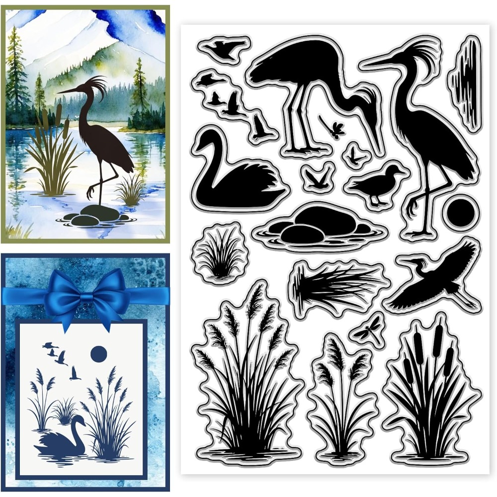 Wetlands Birds Pattern Clear S - đánh giá và giá Rubber Stamp Blank