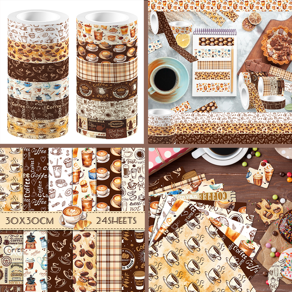 Vintage Coffee Pattern Washi T - đánh giá và giá Art Craft Background