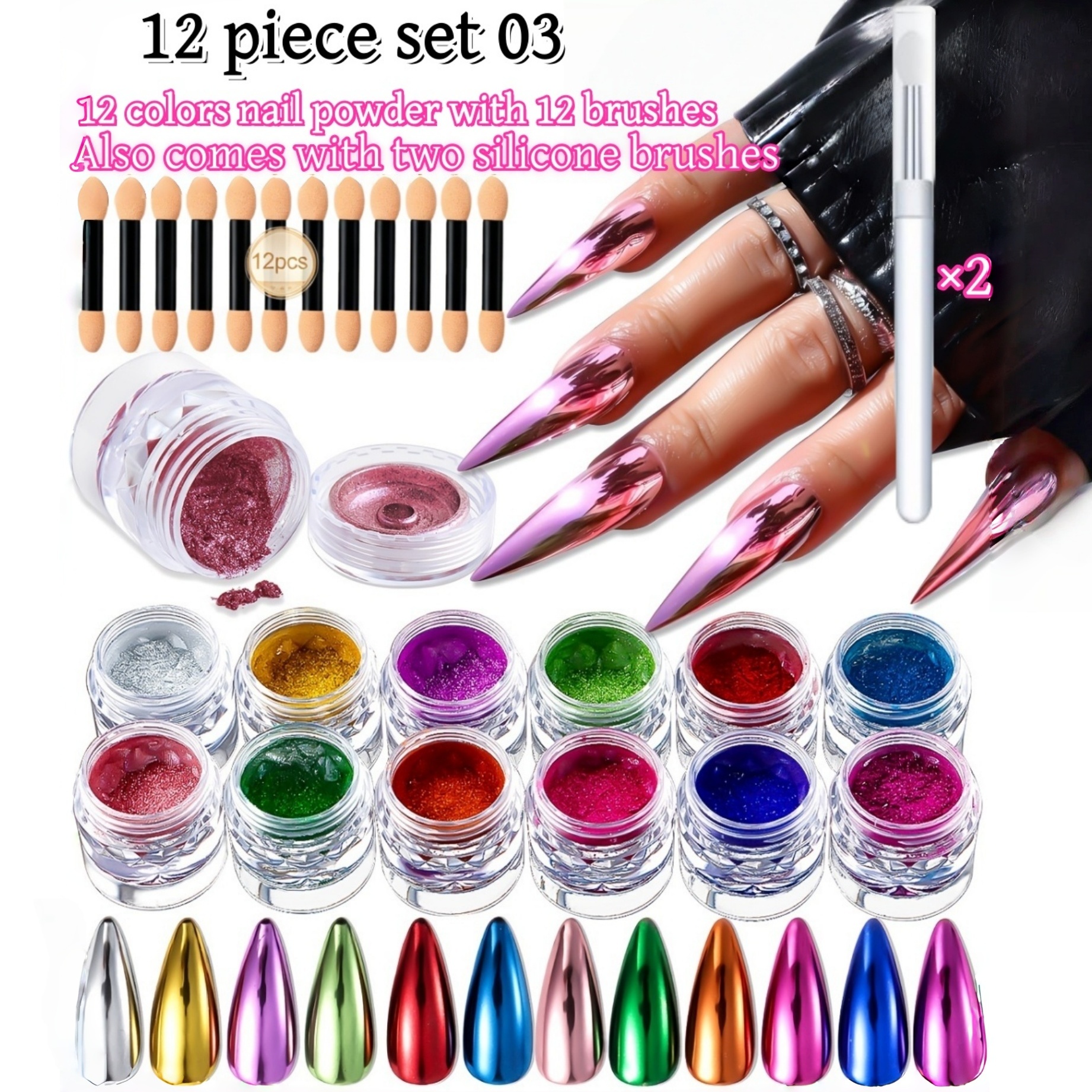12 Color Chrome Nail Powder Se - đánh giá và giá Art Craft Mirror
