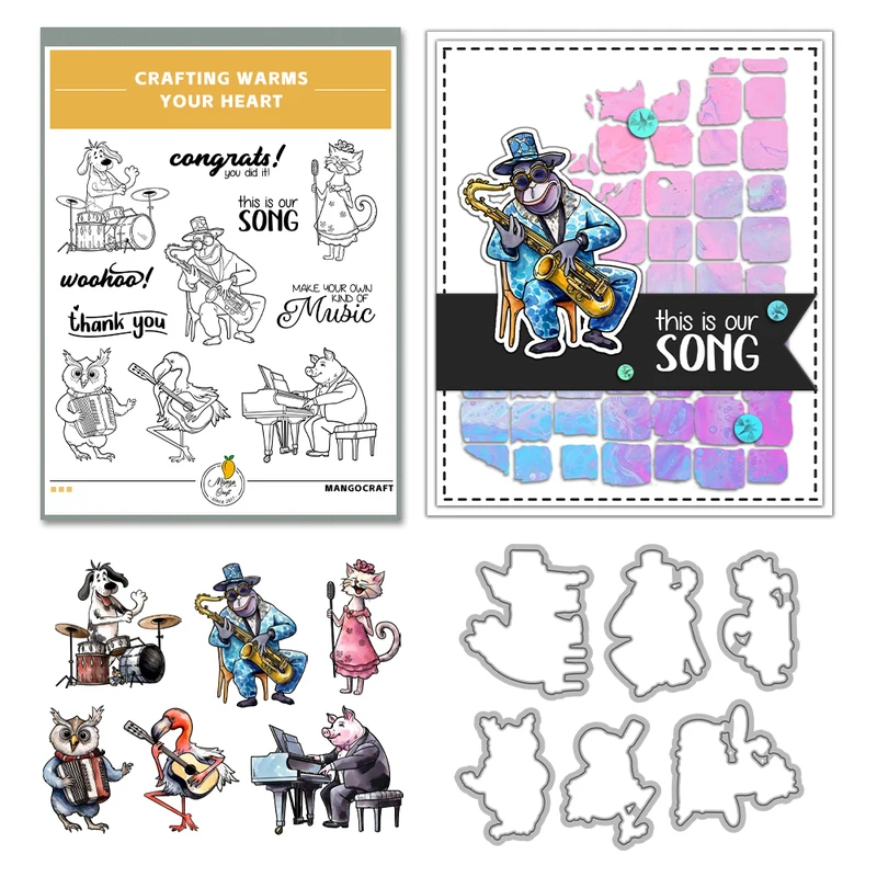 Cute Cartoon Musician Animals  - đánh giá và giá Rubber Stamp Blank