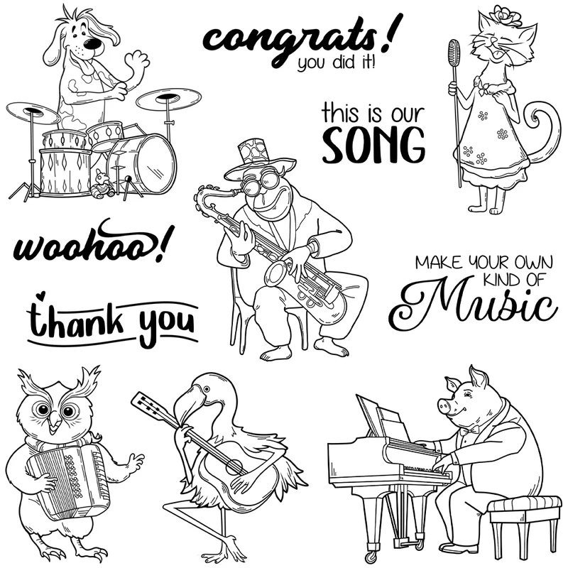 Cute Cartoon Musician Animals  - đánh giá và giá Rubber Stamp Blank