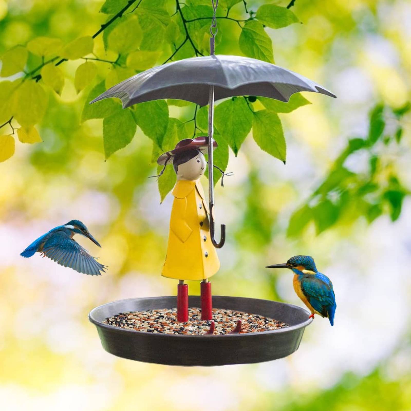 Girl with Umbrella Bird Feeder - đánh giá và giá Art Craft Decoration